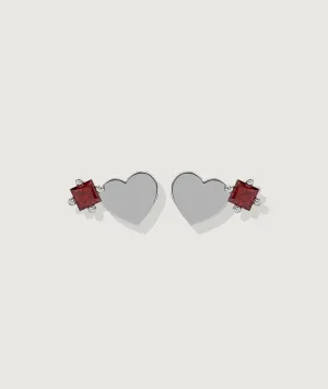 Square Ruby Heart Stud