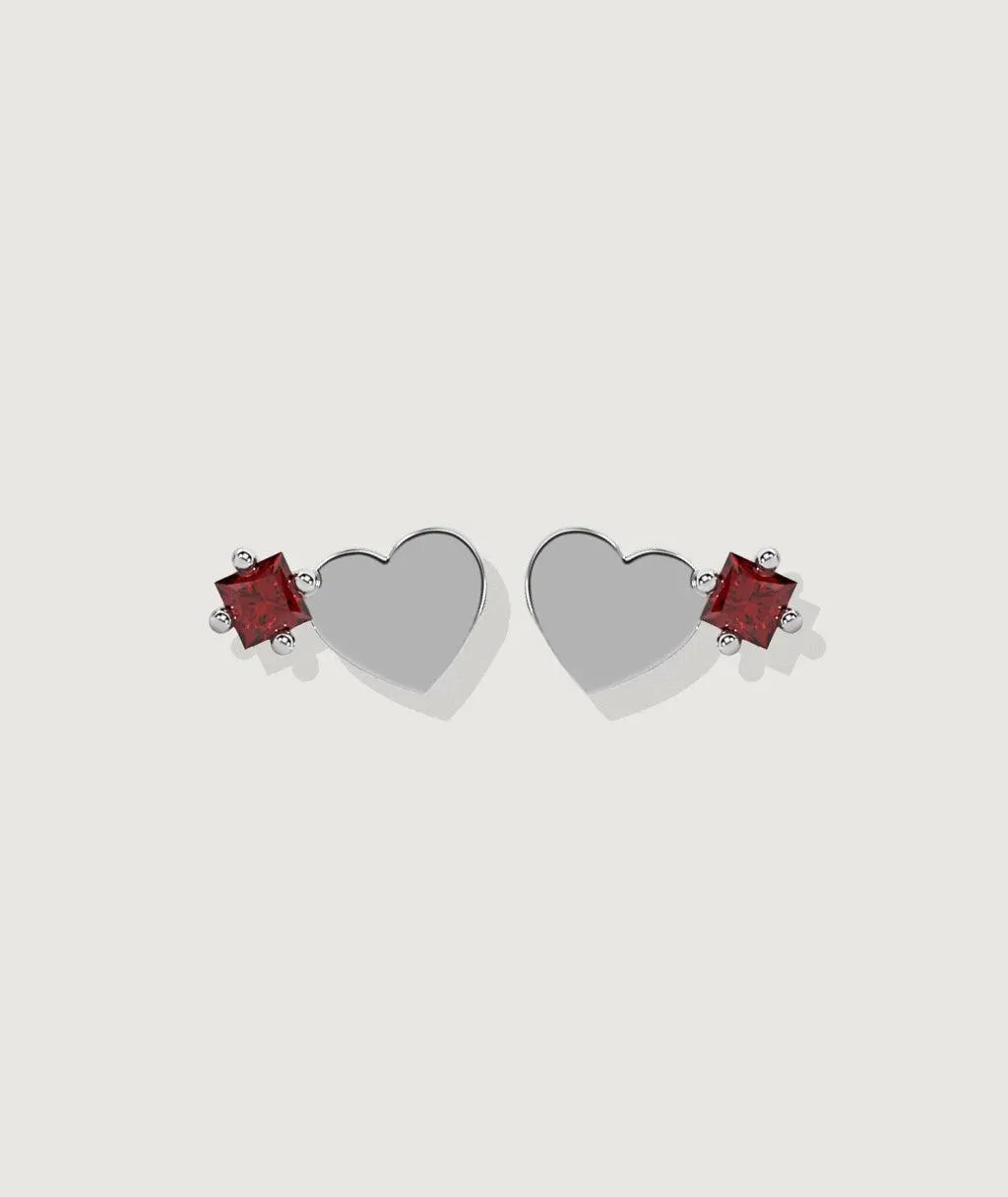 Square Ruby Heart Stud