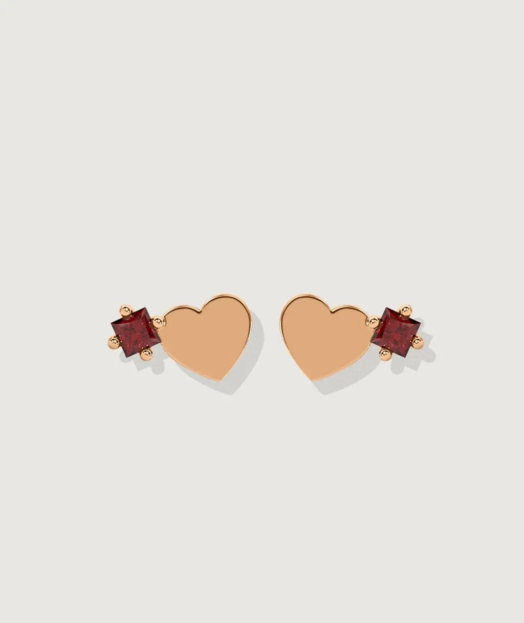 Square Ruby Heart Stud