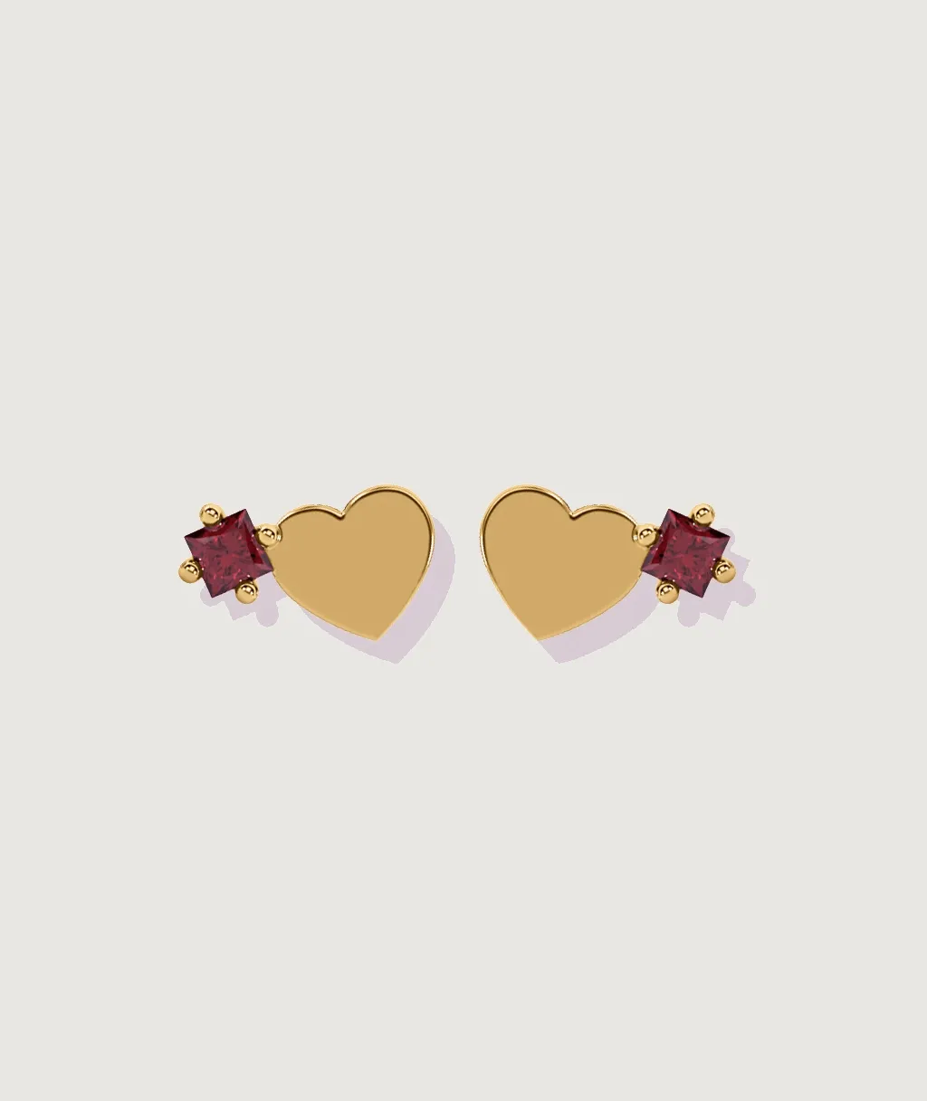 Square Ruby Heart Stud