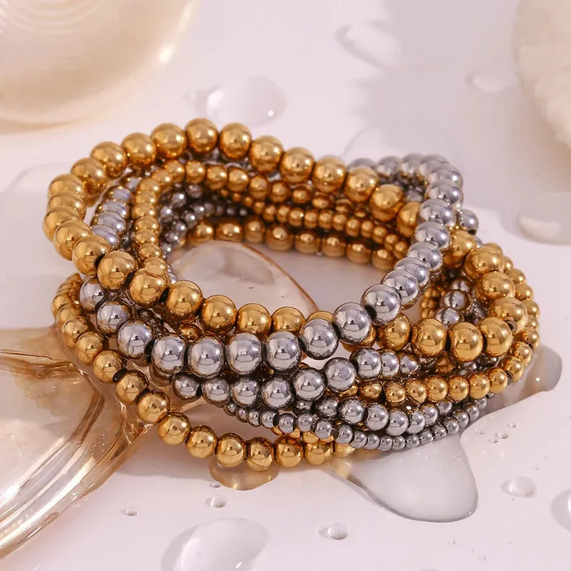 Stainless Steel Elastic Beaded Chain Bracelets