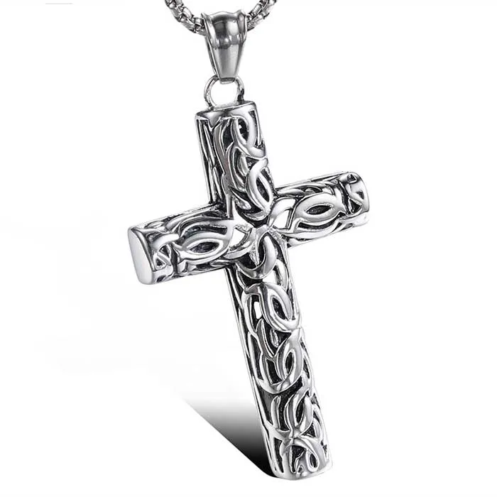 Stainless Steel Filigree Cross Pendant  Necklace