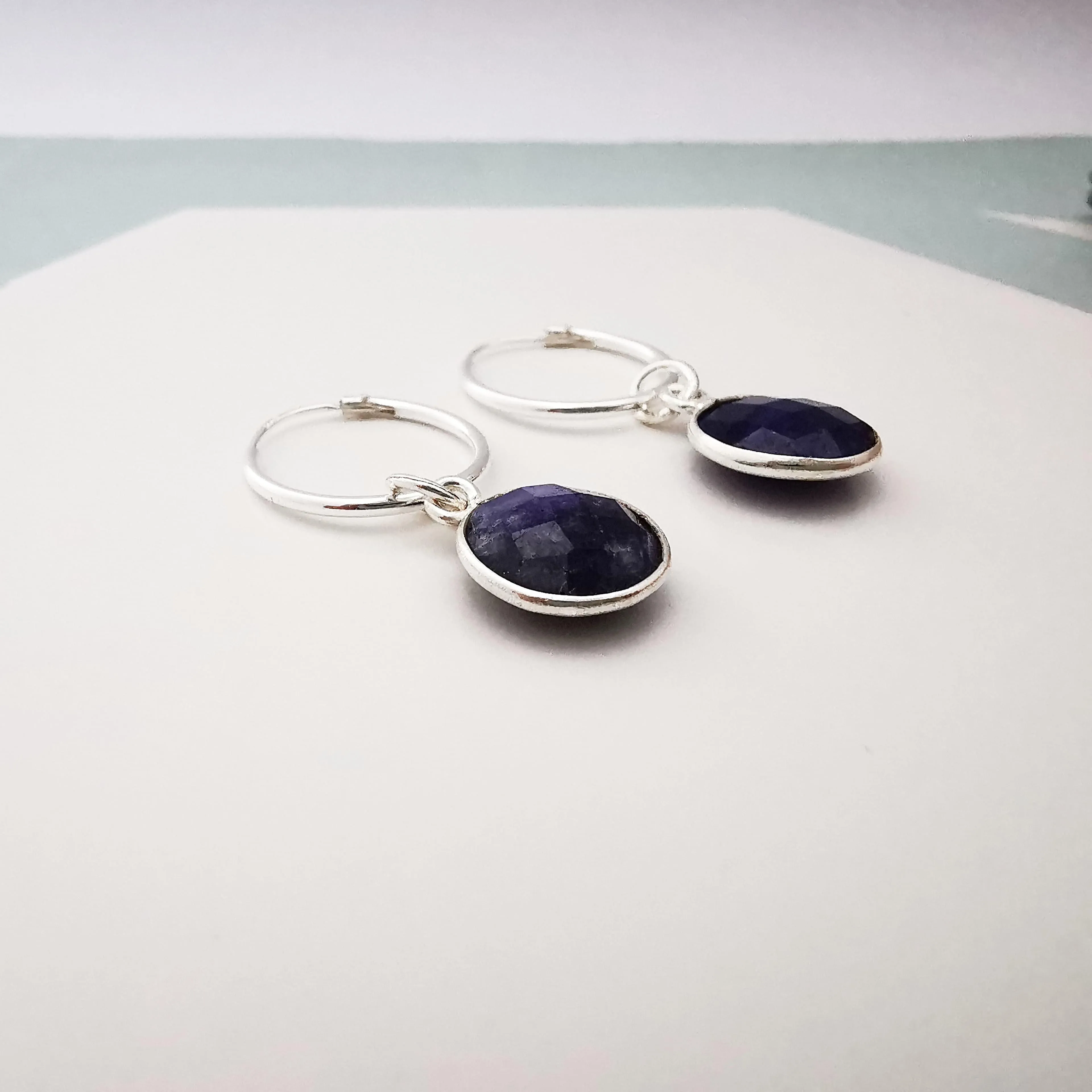 Sterling Silver Sapphire Hoop Earrings