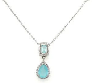 Sterling Silver Turquoise And Cz Drop Pendant