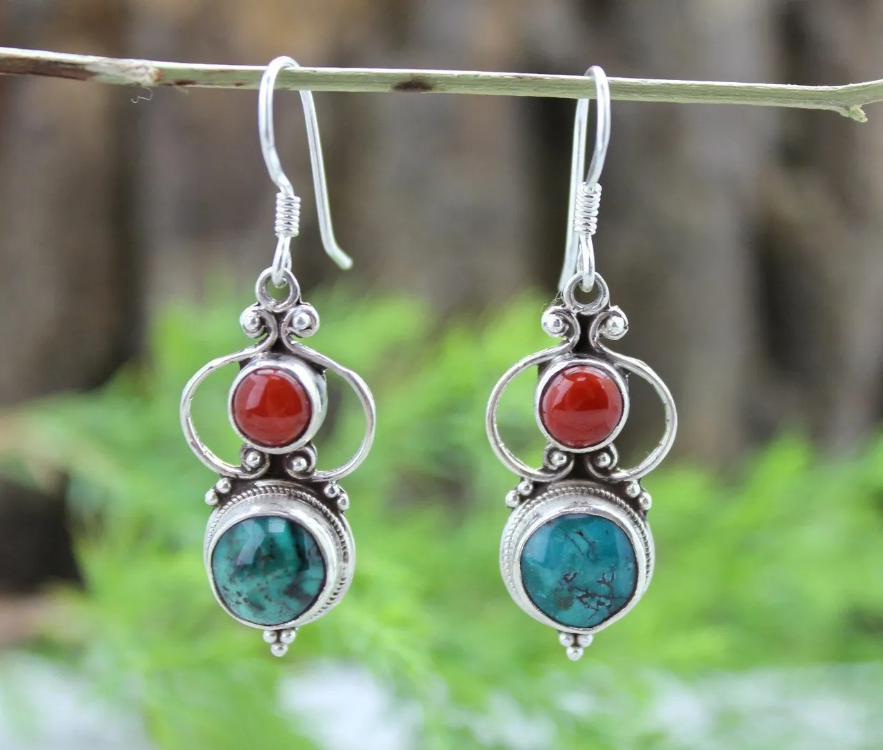 Sterling Silver With Turquoise and Coral Earrings