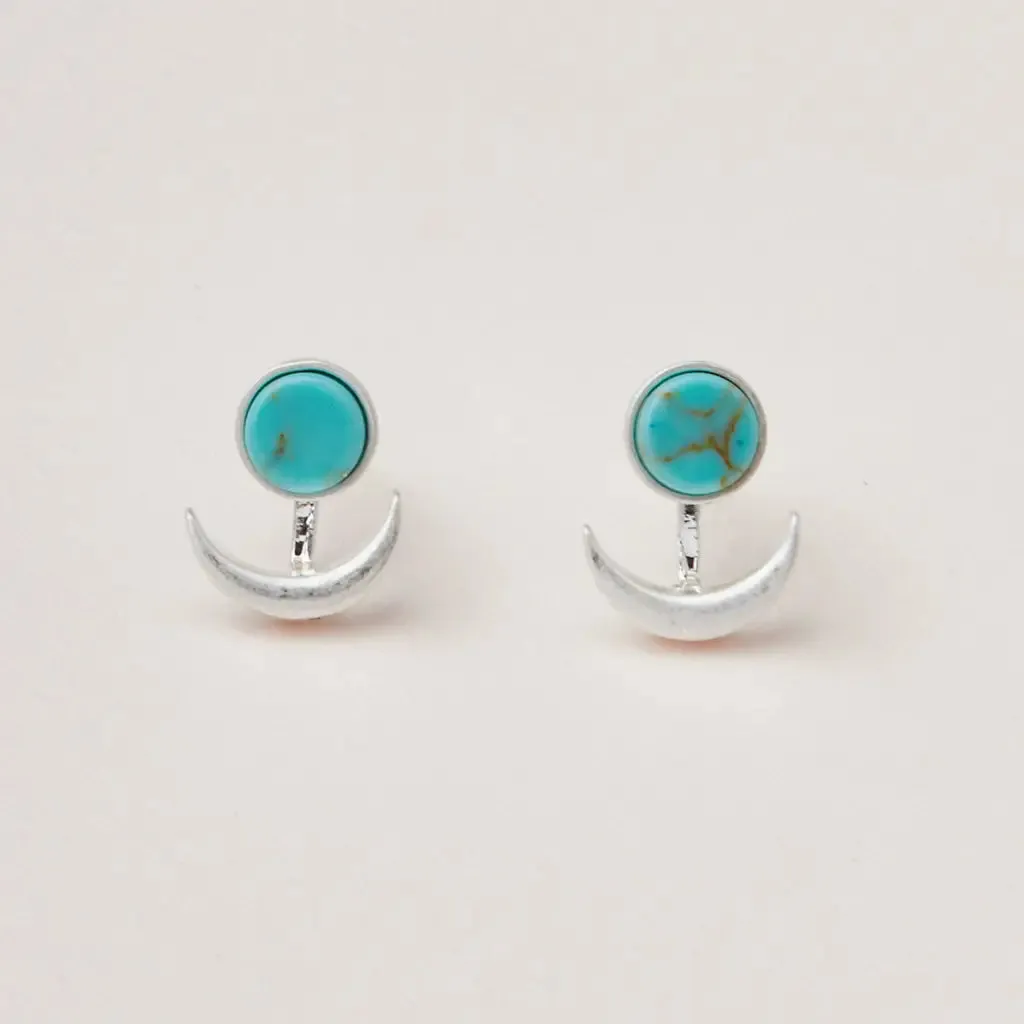 Stone Moon Phase Ear Jacket - African Turquoise/Gold