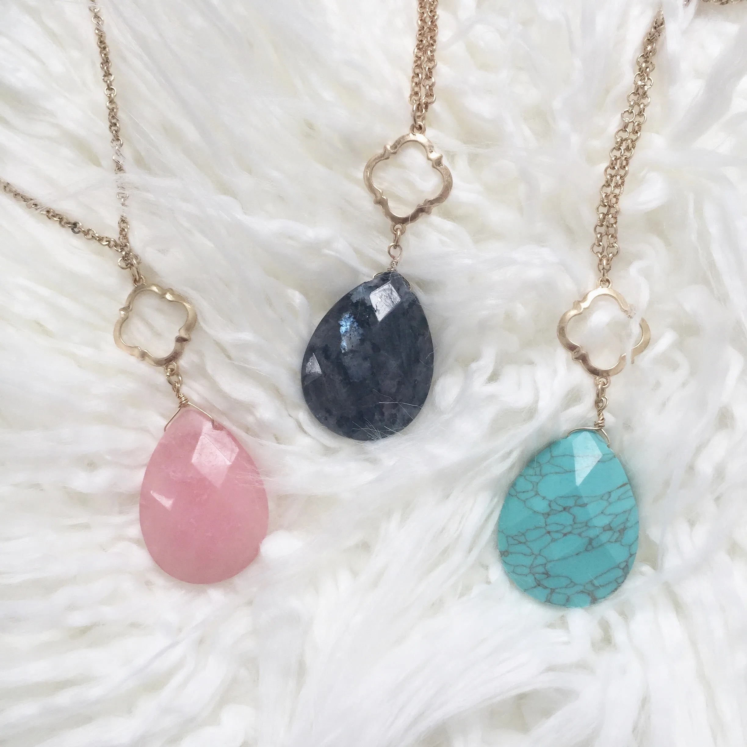 Susie Teardrop Stone Long Necklace