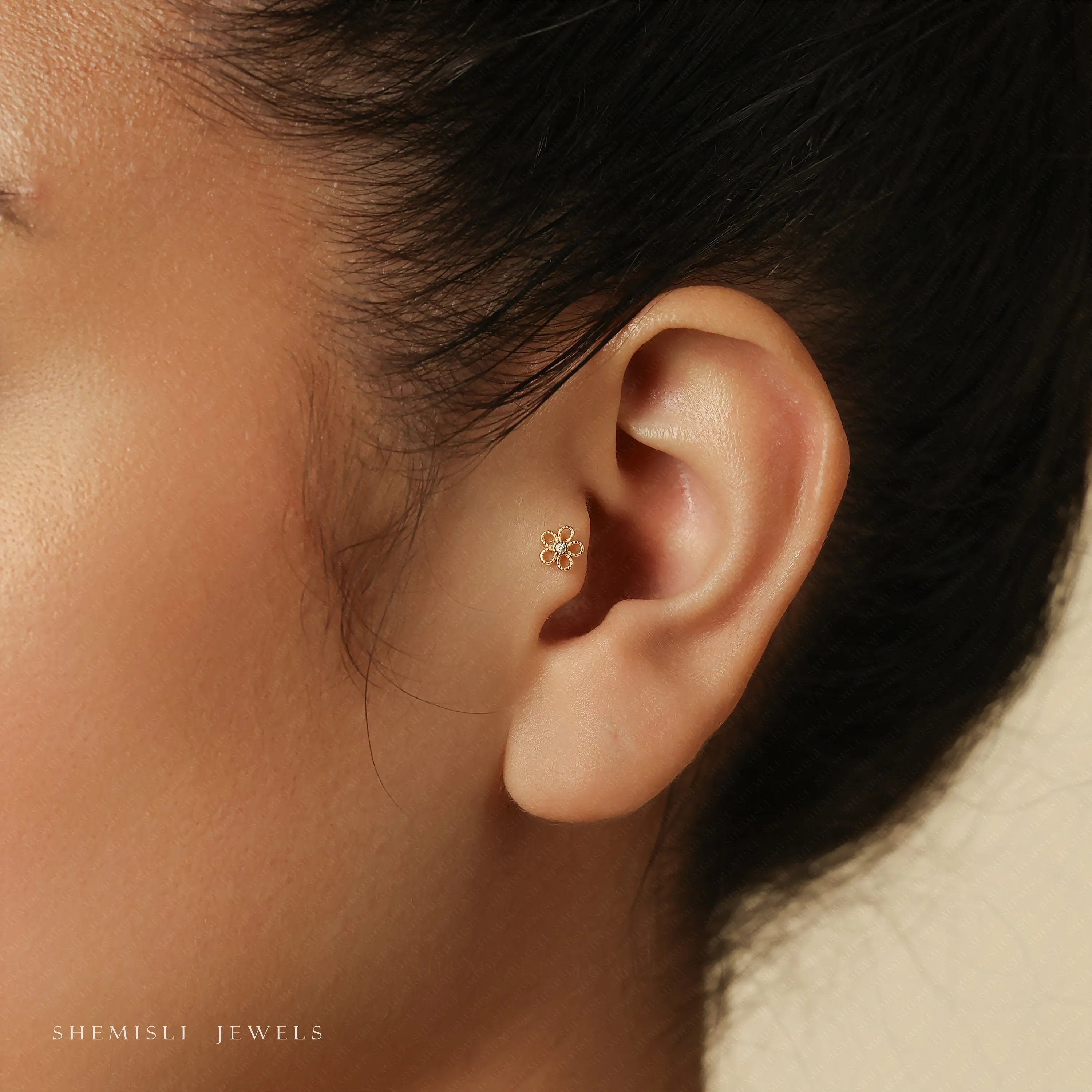 Tiny Open Flower Threadless Flat Back Tragus Stud, 20,18,16ga, 5-10mm Surgical Steel SHEMISLI SS731