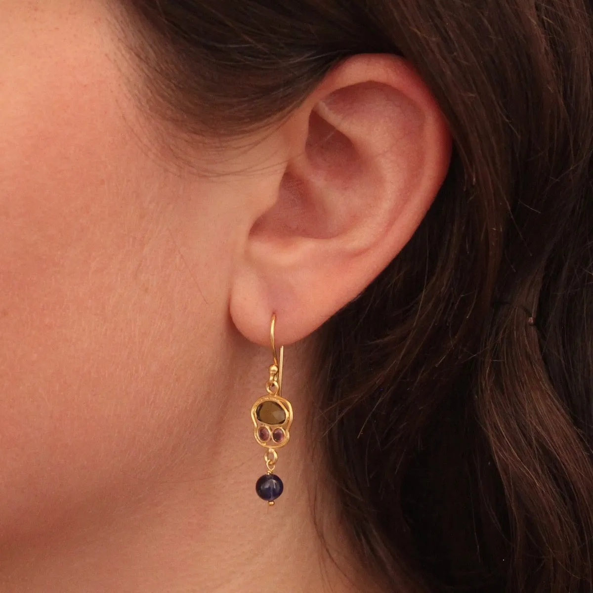 Tourmaline, Sapphire and Gold Drop Earrings