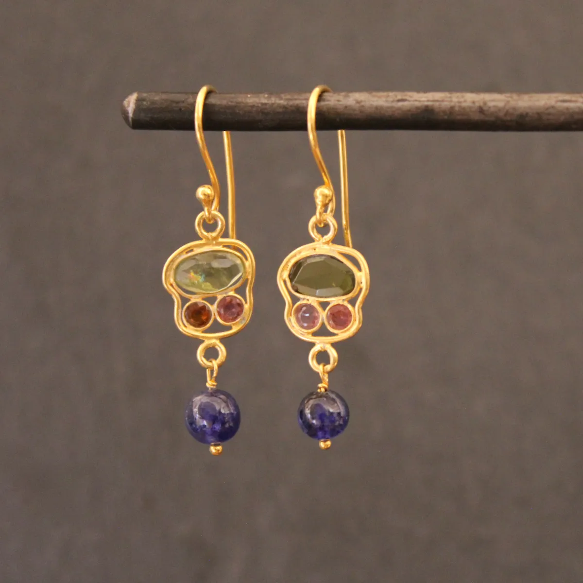 Tourmaline, Sapphire and Gold Drop Earrings