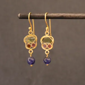 Tourmaline, Sapphire and Gold Drop Earrings