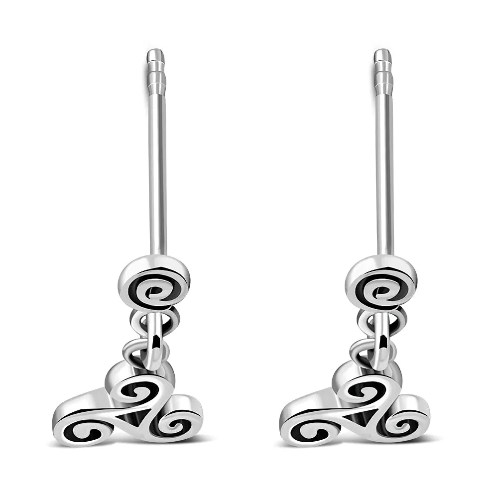 Triskele Triple Spiral Silver Stud Earrings