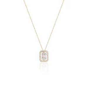 Victoria, Illusion Emerald Cut Halo Diamond Necklace