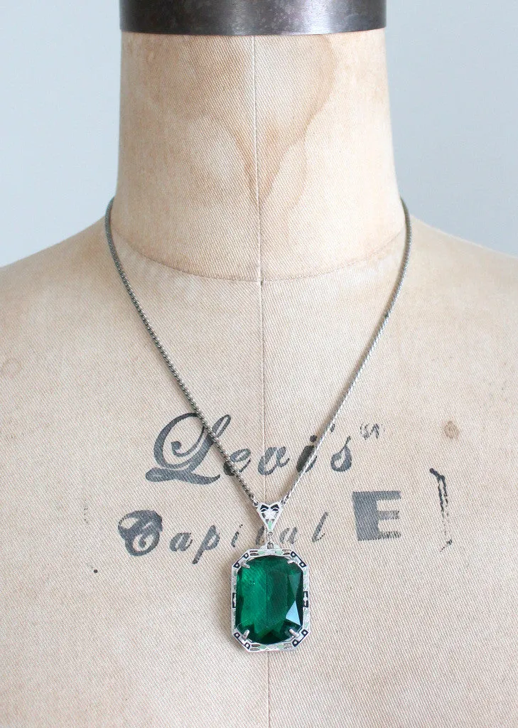 Vintage 1930s Art Deco Enameled Emerald Necklace