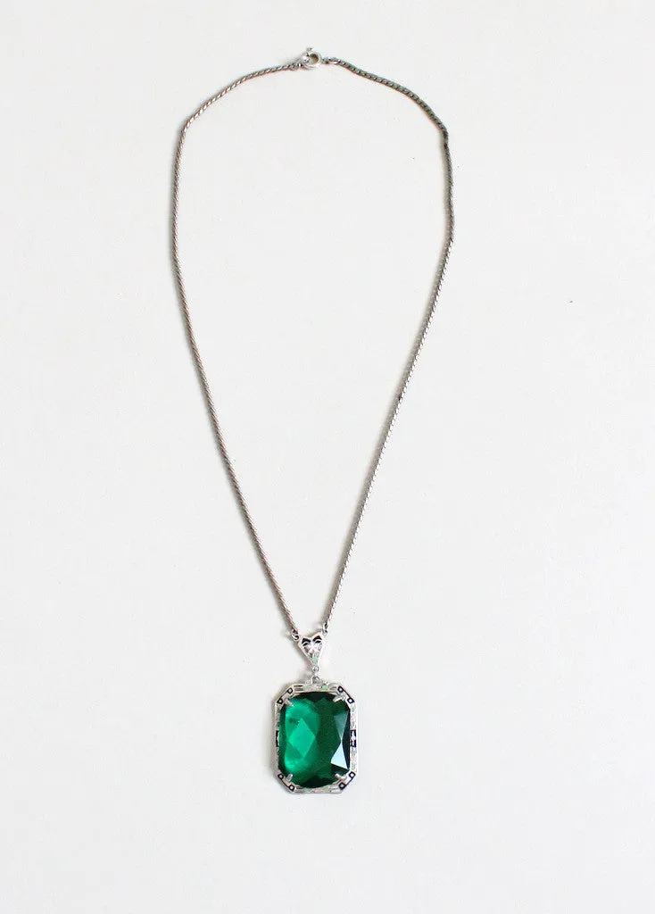 Vintage 1930s Art Deco Enameled Emerald Necklace