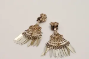 Vintage Turkish Silver Filigree Clip On Earrings with Tassels