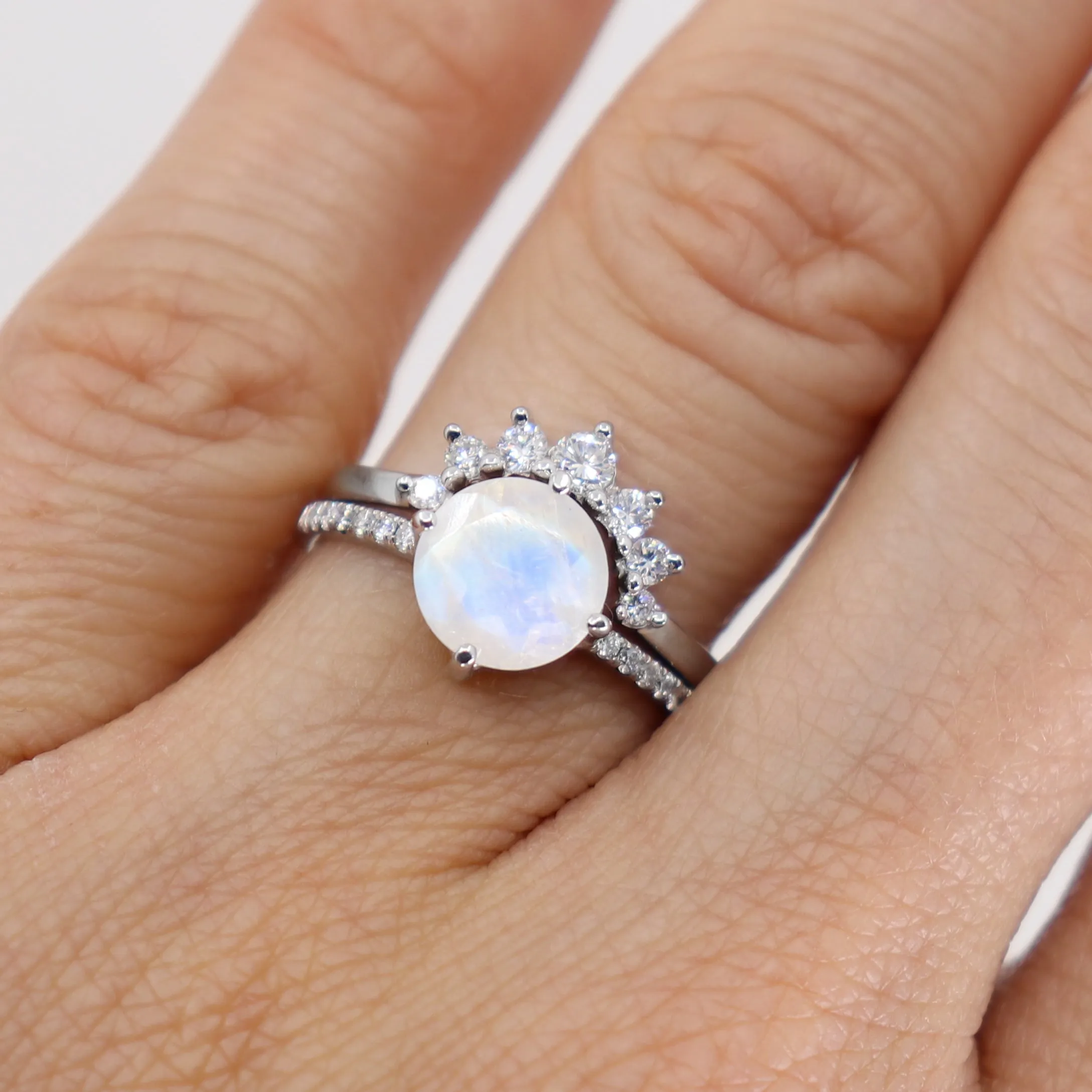 White Gold Moonstone Solitaire Ring