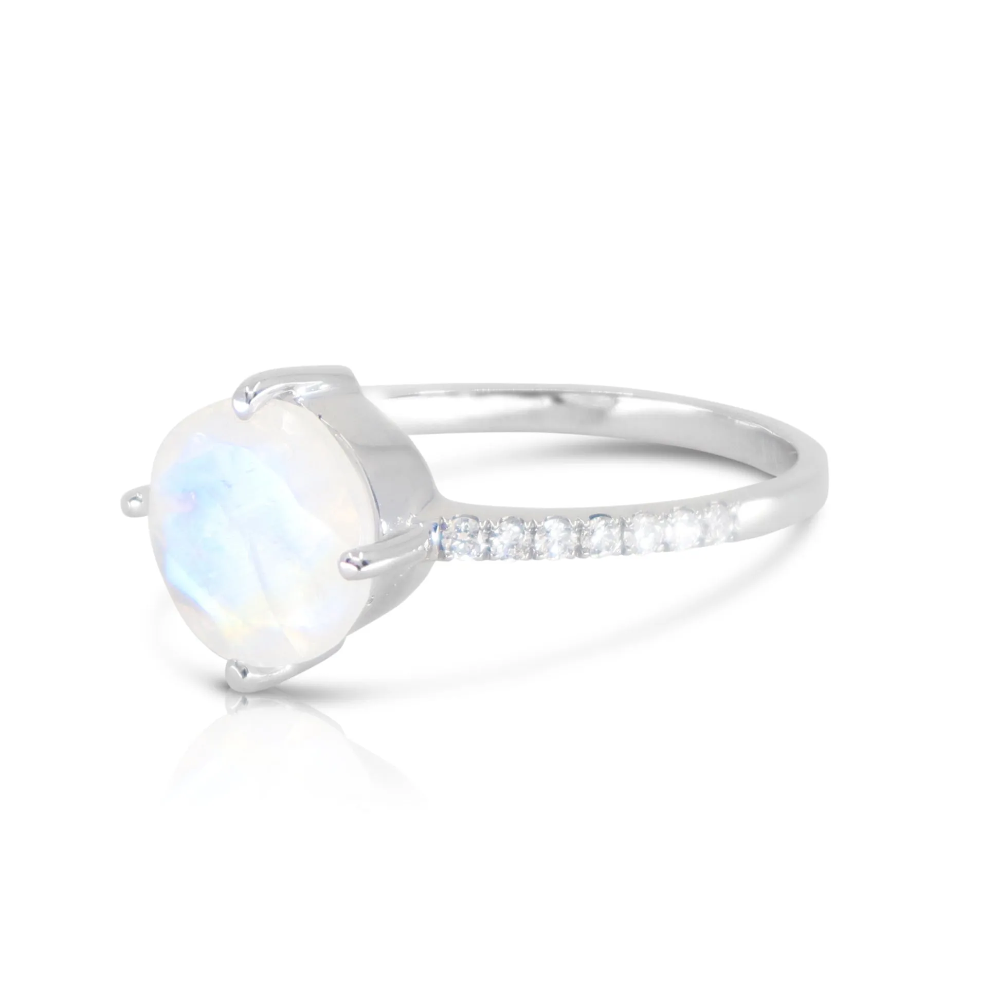 White Gold Moonstone Solitaire Ring