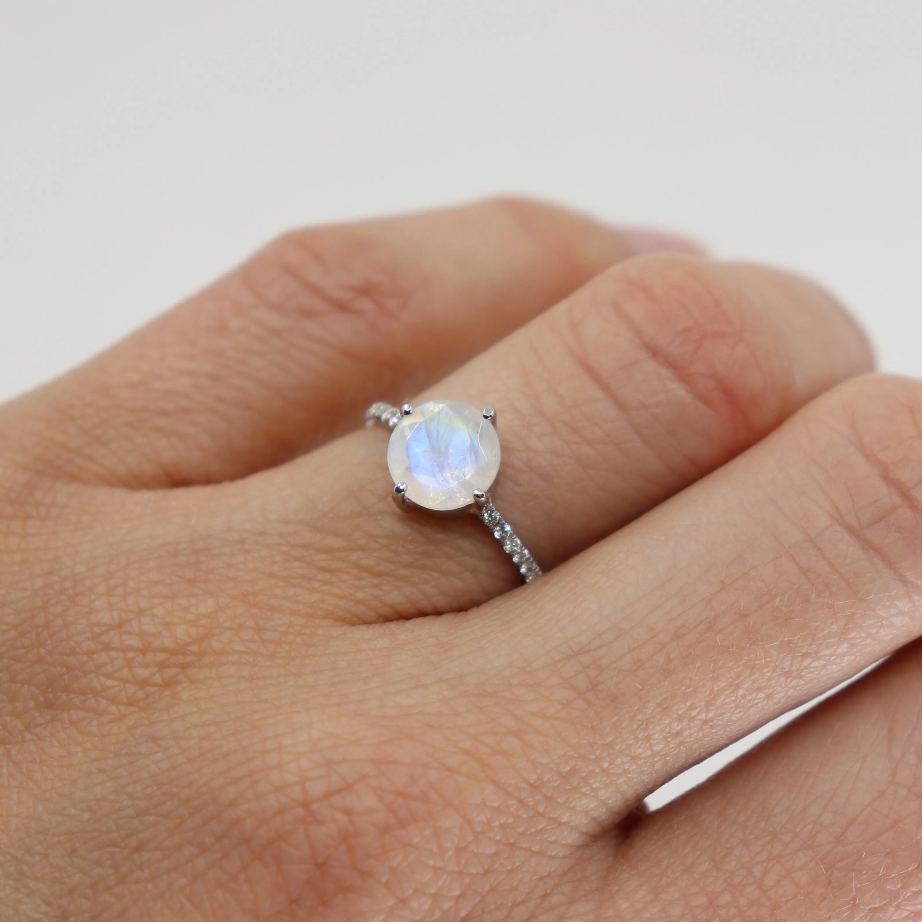 White Gold Moonstone Solitaire Ring