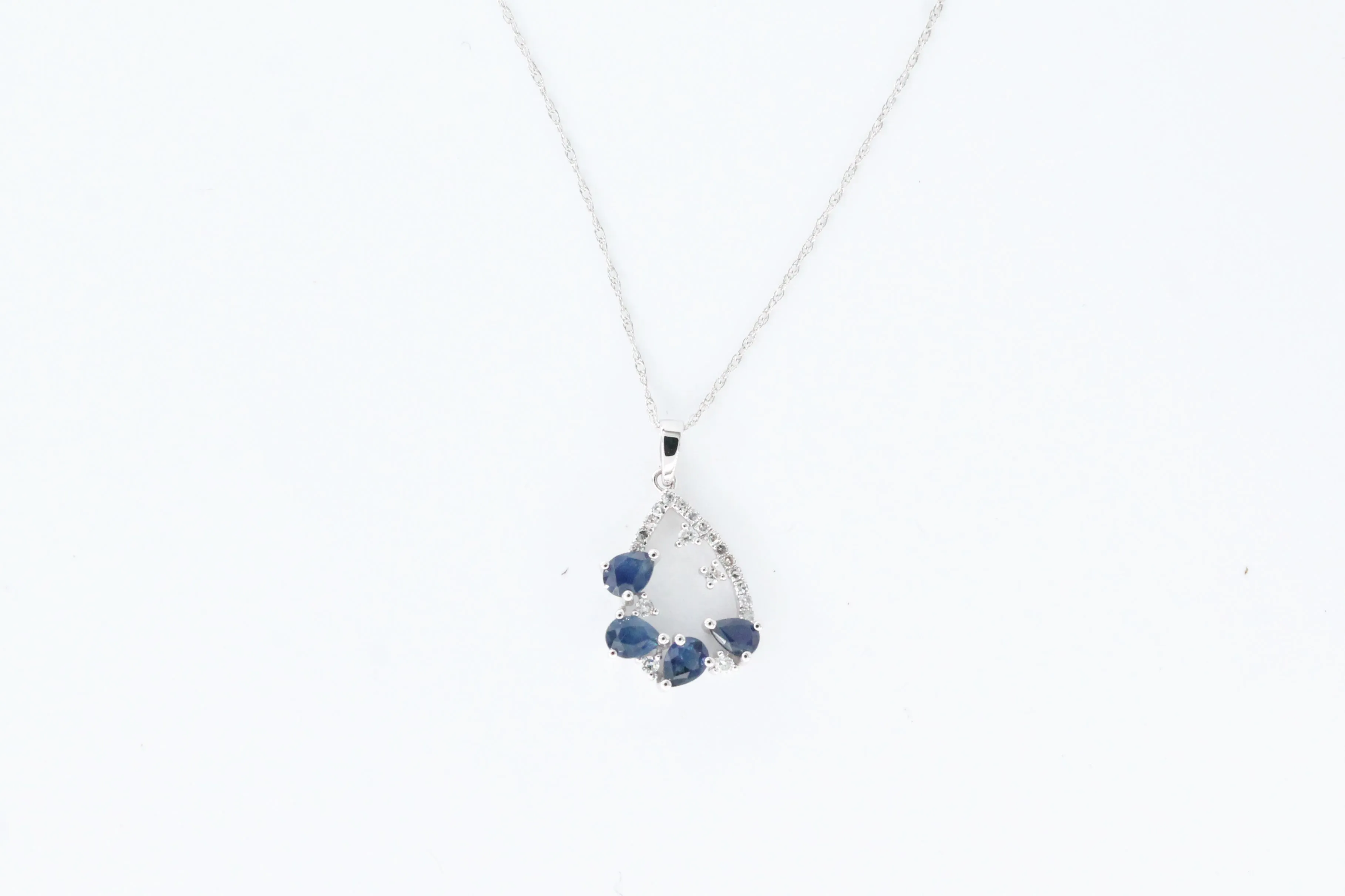 White Gold Sapphire and Diamond Pendant with Chain