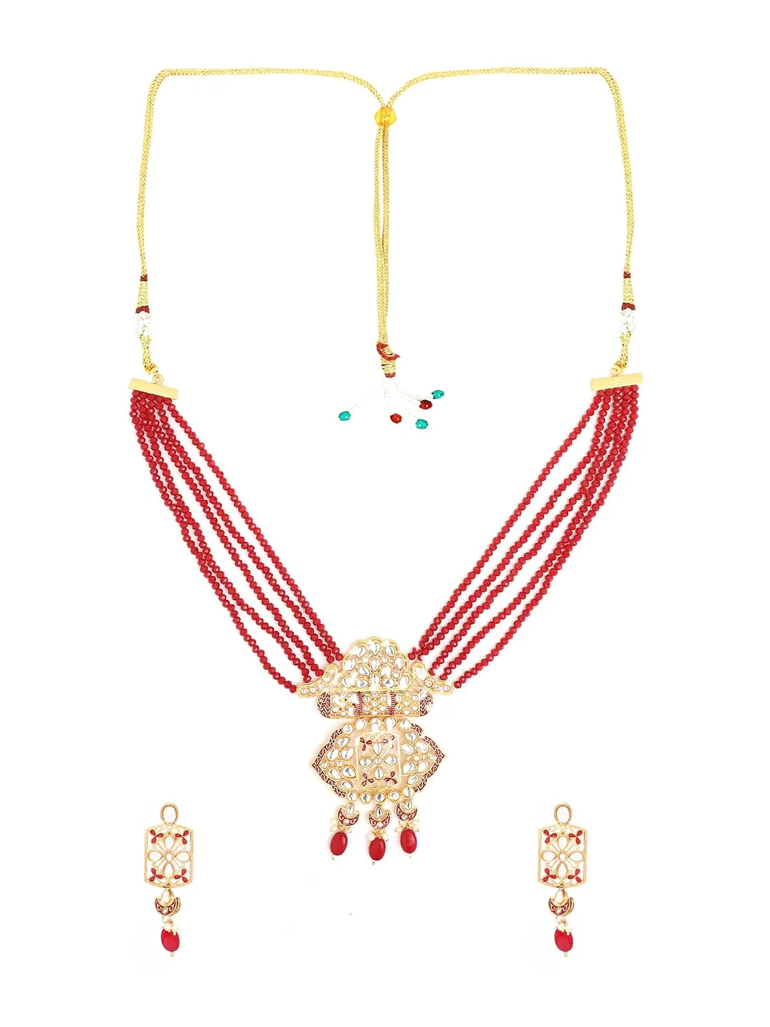 Yellow Chimes Traditional Jewellery Set for Women Multilayered Red Beads Necklace Set Gold Plated Kundan Jewellery Set for Women and Girls.